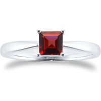 9ct White Gold 4 Claw Square Garnet 5mm x 5mm Ring- Ring Size K.5