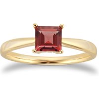9ct Yellow Gold 4 Claw Square Garnet 5mm x 5mm Ring- Ring Size T.5