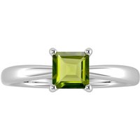 9ct White Gold 4 Claw Square Peridot 5mm x 5mm Ring- Ring Size E.5