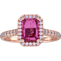 9ct Rose Gold Pink Tourmaline & Diamond Halo Ring with Diamond Shoulders - Ring Size E