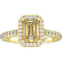 9ct Yellow Gold Citrine & Diamond Halo Ring with Diamond Shoulders - Ring Size K