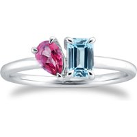 18ct White Gold Moi Et Toi Pear Pink Topaz & Rectangular Blue Topaz Ring - Ring Size G.5