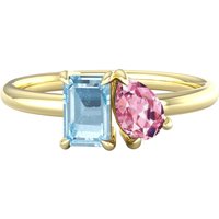 18ct Yellow Gold Moi Et Toi Pear Pink Topaz & Rectangular Blue Topaz Ring - Ring Size Q