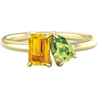 18ct Yellow Gold Moi Et Toi Pear Peridot & Rectangular Citrine Ring - Ring Size O.5