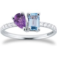 18ct White Gold Moi Et Toi Pear Amethyst & Rectangular Aquamarine Ring - Ring Size J