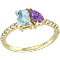 18ct Yellow Gold Moi Et Toi Pear Amethyst & Rectangular Aquamarine Ring - Ring Size C.5