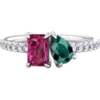 18ct White Gold Moi Et Toi Pear Green Tourmaline & Rectangular Pink Tourmaline Ring - Ring Size R