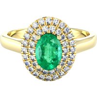 18ct Yellow Gold Emerald & Diamond Double Halo Cluster Ring - Ring Size I.5