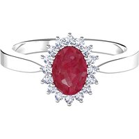 18ct White Gold Ruby & Diamond Cluster Ring - Ring Size X