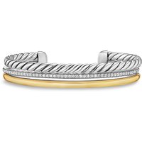 DY Mercer™ Three Row Cuff Bracelet in Sterling Silver with 18ct Yellow Gold and Diamonds, 10mm - Size Medium