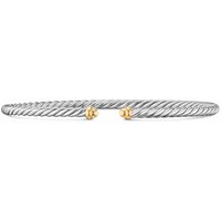 Micro Cable Open Flex Bracelet In Sterling Silver And 14ct Yellow Gold, 2.6mm - Size Medium