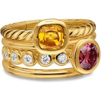 DY Mercer® Multi Row 2 Stone Ring In 18ct Yellow Gold With Citrine, Pink Tourmaline And Diamonds, 10mm - Ring Size 8