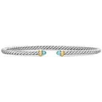 Micro Cable Flex® Bracelet In Sterling Silver With 14ct Yellow Gold And Aquamarine, 2.6mm - Size Medium