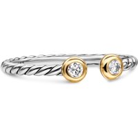 Cable Open Round Ring In Sterling Silver With 14ct Yellow Gold And Diamonds, 1.7mm - Ring Size O