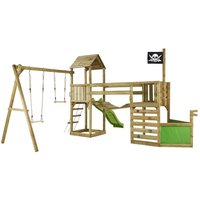 Parque de diversões: baloiço, escorregador, trapézio, escalada, ponte suspensa