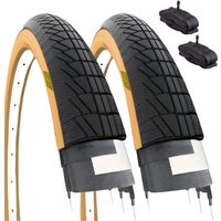 Ecovelò 2 pneus 20x1.75 preto/bege + 2 câmaras válvula schrader