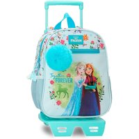 Mochila escolar com carrinho frozen forever 28 cm azul claro