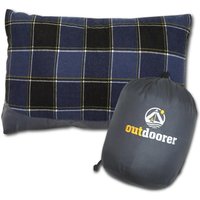 outdoorer Campingkissen, blau kariert, leicht, Kleiner Packsack, Reisekissen für unterwegs