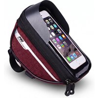 Saco de guiador para bicicleta, removível com suporte para telemóvel vermelho