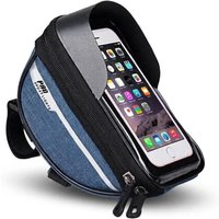 Saco de guiador para bicicleta, removível com suporte para telemóvel azul