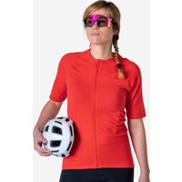 Decathlon UK BTWIN Women's Short-sleeved Cycling Jersey Grvl900 (48% Merino) - Red | FREE Click & Collect at Stores and Asda. 365 Days return available.