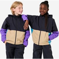 Kids Lightweight And Waterproof Hooded Jacket - Purple/beige/dark Grey