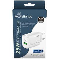 MediaRange Ladegerät 25W 2-Port 1x USB-A/1x USB-C GaN, weiß