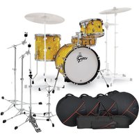 Gretsch Catalina Club Jazz 18-Gig-Paket mit Hardware und Taschen Yellow Satin Flame