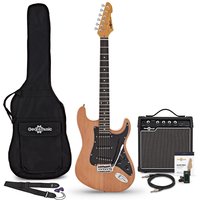 LA Select E-Gitarre Natural im Bundle mit 15-Watt-Gitarrenverstärker und Zubehör