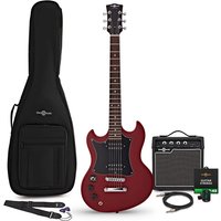 Brooklyn Linkshänder-E-Gitarre Rot im Paket mit 15-Watt-Verstärker