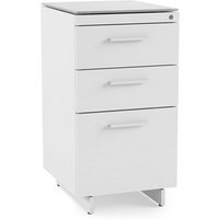 BDI Centro 6414 3-Drawer File Cabinet Satin White on Oak / Grey Glass