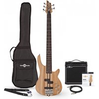 Chicago 5-saitige Neck-Thru-Bassgitarre Natural im Paket mit 15-Watt-Verstärker