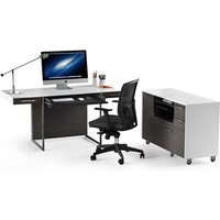 BDI Format 6301 Desk and Multi Cabinet, Charcoal Ash / Satin White