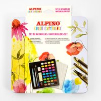 Set mit 36 Aquarellfarben, Pinsel, Bleistift und Papier
