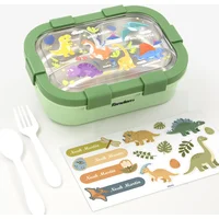 Personalisierbare Tandem Brotdose für Kinder mit Edelstahlfächern – Dinos Green
