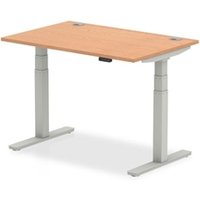 Air 1200 x 800mm Height Adjustable Desk Oak Top Cable Ports Silver Leg