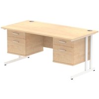 Impulse 1600x800 Desk Maple White Cantilever Leg + 2x Fixed Pedestal