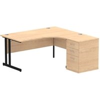 Impulse 1600 RH Crescent Desk Maple Black Cantilever 600 Desk High Ped