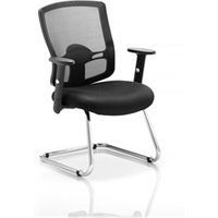 Portland Visitor Cantilever Chair Black Mesh With Arms -