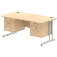 Impulse 1600x800 Desk Maple Silver Cantilever Leg + 2x Fixed Pedestal