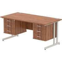Impulse 1600x800 Desk Walnut Silver Cantilever Leg + 2x Fixed Pedestal