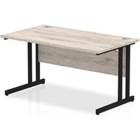 Impulse 1400 x 800mm Straight Desk Grey Oak Top Black Cantilever Leg