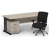 Impulse 1800 Black Cant Desk Grey Oak + 3 Dr Mobile Ped & Chiro Black