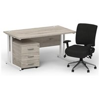 Impulse 1400 White Cant Desk Grey Oak + 3 Dr Mobile Ped & Chiro Black