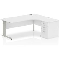 Impulse 1800mm Right Crescent Office Desk White Top Silver Cable