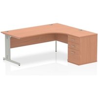 Impulse 1800mm Right Crescent Office Desk Beech Top Silver Cable
