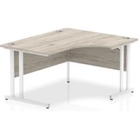 Impulse 1400mm Right Crescent Desk Grey Oak Top White Cantilever Leg