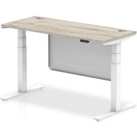 Air 1400x600 Height Adjustable Desk Grey Oak CP White Leg Modesty Pnl