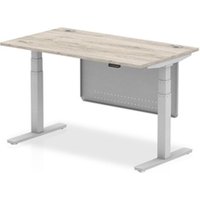 Air 1400x800 Height Adjustable Desk Grey Oak CP Silver Leg Modesty Pnl