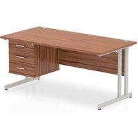 Impulse 1600 x 800mm Straight Office Desk Walnut Top Silver Cantilever